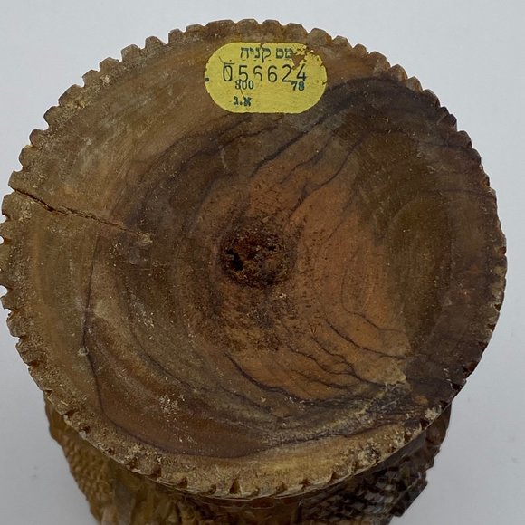 Lot of 2 Vintage Hand Carved Olive Wood Vase Camel Palm Tree Animal Plant Israel - Picture 8 of 9